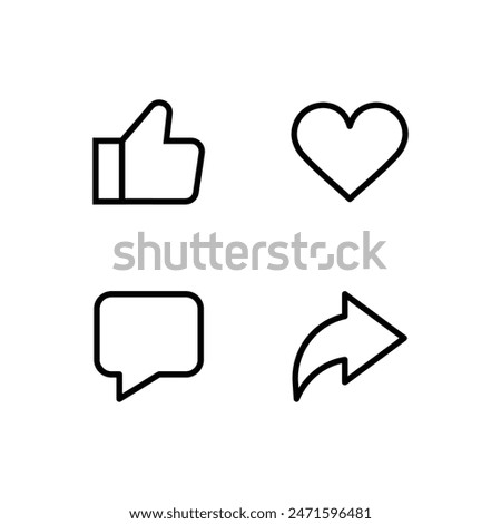 Like, comment heart and share icon set. Social network signs. line icons set, editable stroke isolated on white, linear vector outline illustration, symbol logo design style