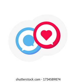 Like and comment icon in flat 3D style. Internet speech bubble pictogram. Vector illustration.