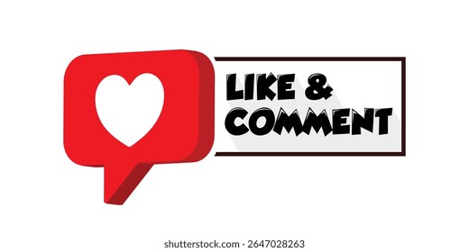 Icono de Me Gusta y Comentario con Corazón en Burbuja de Chat Rojo para Redes Sociales