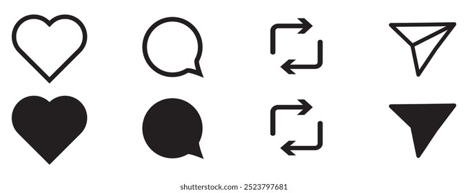 Da me gusta, comenta, republica y envía el conjunto de iconos utilizado para el Botón de Web y las publicaciones de Web. Vector