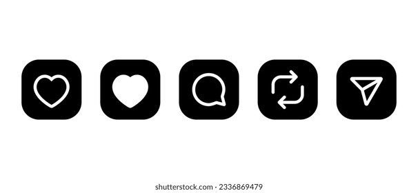 Like, comment, repost, and share icon vector in square background. Social media elements inspired by Threads app