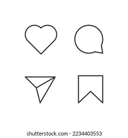 Like, comment, send and save social media icons isolated on white background. Network symbol modern, simple, vector, icon for website design, mobile app, ui. Vector Illustration
