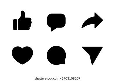Da me gusta, comenta y comparte el icono de flecha. Amor, burbuja de discurso, y enviar símbolo