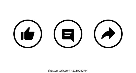 Like, Comment, and Share Button Icon Vector in Circle Line