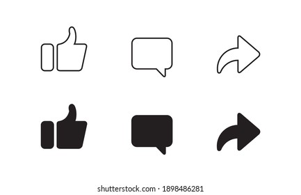 Like, Comment, And Share Button Vector. Icon Set Of Channel