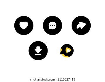 Like, Comment, Share, Download, and Snack Video Icon Vector