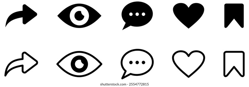 Like, comment, share icon buttons and love heart flat icon , Social media notification icons. emoji post reactions - Add to favorite icon set. Vector illustration.
