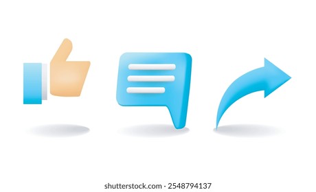 Like comment and share icon concept