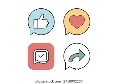 Like comment and share icon in line design love