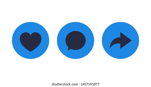 Like, comment and share icon set on a white background. Modern flat style vector illustration.