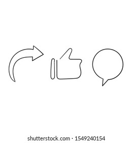 Like Comment Share icon set with hand drawn doodle style vector