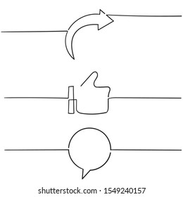 Like Comment Share icon set with hand drawn doodle style vector