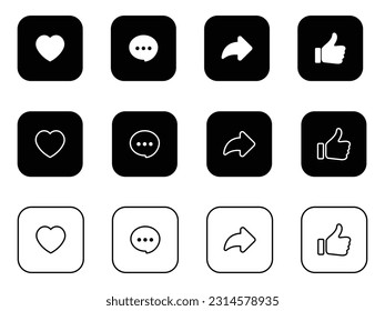 Like, Comment, and Share. Icon set of social media.For website and mobile app.EPS 10