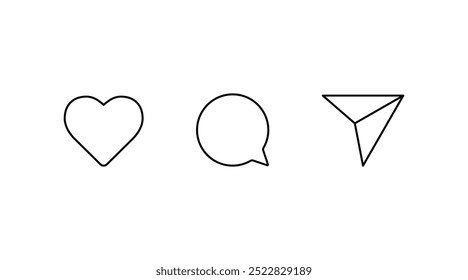 Like, comment, and share icon set. Social media post reaction concept