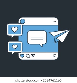 Like, comment, and share icon set. Social media post reaction concept