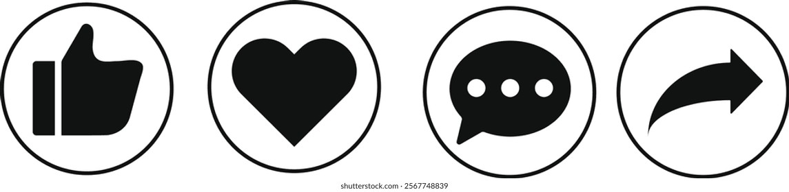 Like, comment, share, icon set. Social media icon set like comment share. Like or thumb up icon set