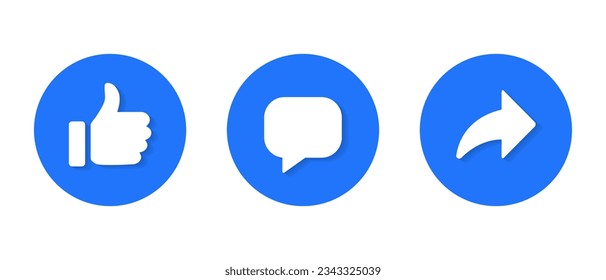 Like, comment, and share icon vector in flat style. Social media post elements