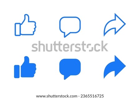 Like, comment, and share icon vector in flat style. Social media post