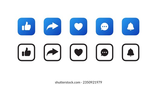 Like, comment, share, icons set. Social media interface icons. Vector scalable graphics
