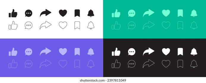 Like, comment, share, icons set. Social media icons. Buttons of social notification. Vector scalable graphics
