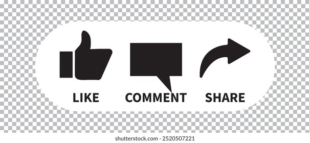 Guardar Me gusta, comentar, compartir, amar y no me gusta el Botón de iconos. Ilustración vectorial.