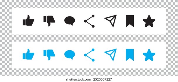 wie, Kommentar, teilen, lieben und speichern Abneigung Symbol-Schaltfläche. Vektorgrafik.