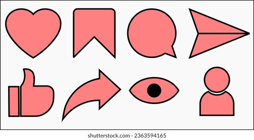  like comment and share media social icon set isolated on white