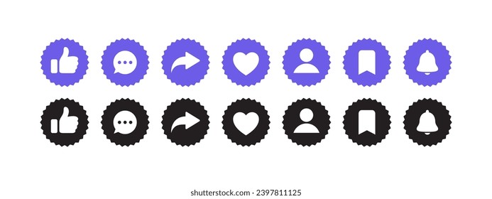 Like, comment, share, repost icons. Social media interface icons. Vector scalable graphics