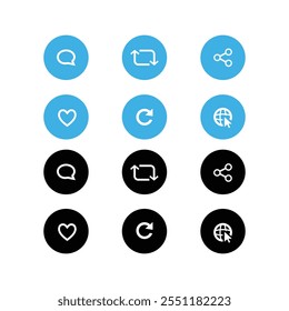 Like comment share retweet refresh icon set.  stock Vector illustration. Social media symbol collection.