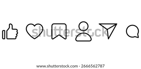 Like, comment, share, save, follower, love heart  icons Social Media react icons.