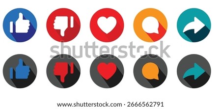 Like, comment, share, save, follower, love heart  icons Social Media react icons.
