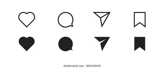 Like comment share save icon set. Vector illustration. Social media symbol collection. EPS 10.