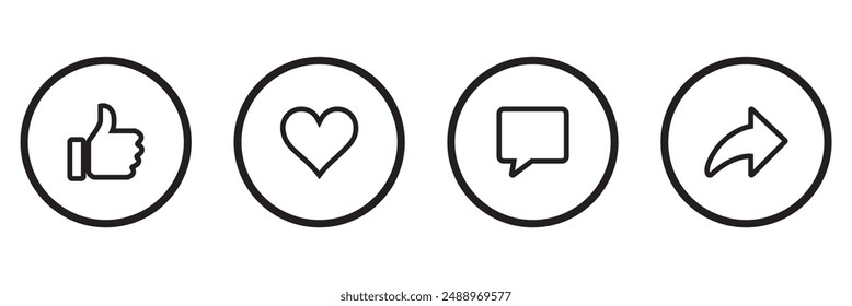 Like comment share save icon set. Vector illustration. Social media symbol collection. EPS 10.
