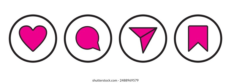 Speichern Like comment share icon set. Vektorillustration. Social Media Symbol Kollektion. EPS 10.