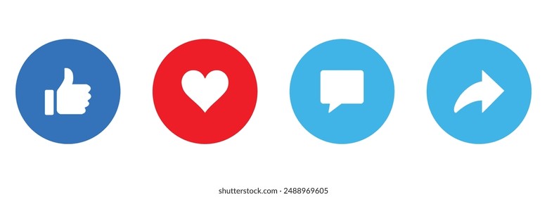 Like comment share save icon set. Vector illustration. Social media symbol collection. EPS 10.