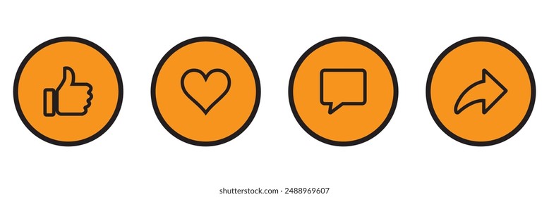 Like comment share save icon set. Vector illustration. Social media symbol collection. EPS 10.