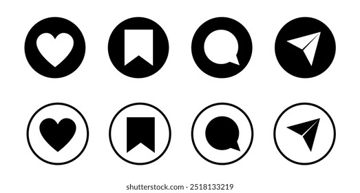 Like, comment, share, and save icon vector of social media. Social media flat icon. Vector illustration. 