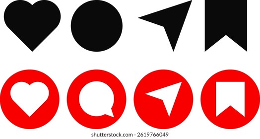 Like, comment, share, save icon set. media like, chat, send and save symbols. social media generic reaction sign
