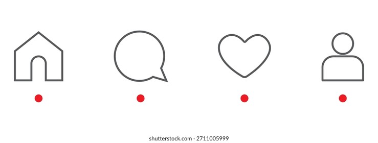 Like, comment, share, and save icon vector of social media. Love, speech bubble, paper plane, favorite sign symbol