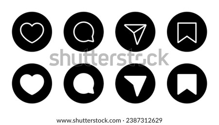 Like, comment, share, and save icon vector. Social media button