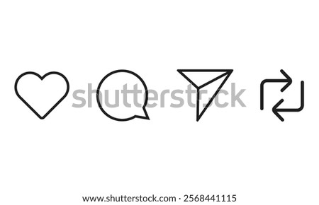 Like comment share and save icon outline. general social media user interface icon set.	
