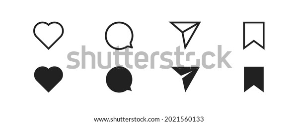 Like comment share save icon\
set. Vector illustration. Social media symbol collection. EPS\
10.