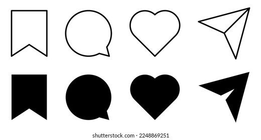 Like, comment, share, save icons. Flat and line art style. Vector illustration
