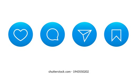 Like, Comment, Share And Save. Modern Social Media Icons In Flat Design Style