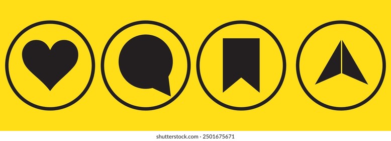 Guardar Dale me gusta, comenta, comparte y escribe. Iconos modernos del vector aislados en el fondo blanco.