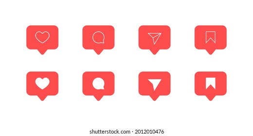 Like, Comment, Share and Save on Speech Bubbles. Social Media Menu Icon Vector