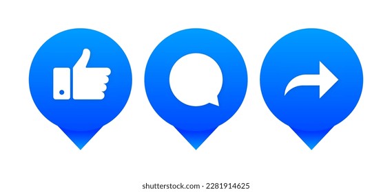 Como, símbolo de comentarios y de intercambio para redes sociales. Arriba, burbuja de mensajes y flecha para compartir. Icono de círculo aislado en fondo blanco. Ilustración vectorial.