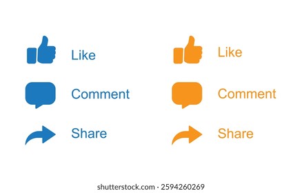 Like, Comment, Share of Social Media Icons. Vector Illustration