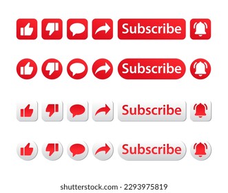 Like comment share subscribe and bell notification symbol Set design