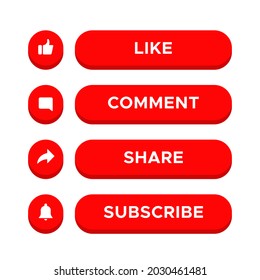 Like, Comment, Share And Subscribe Icon Vector On 3d Button